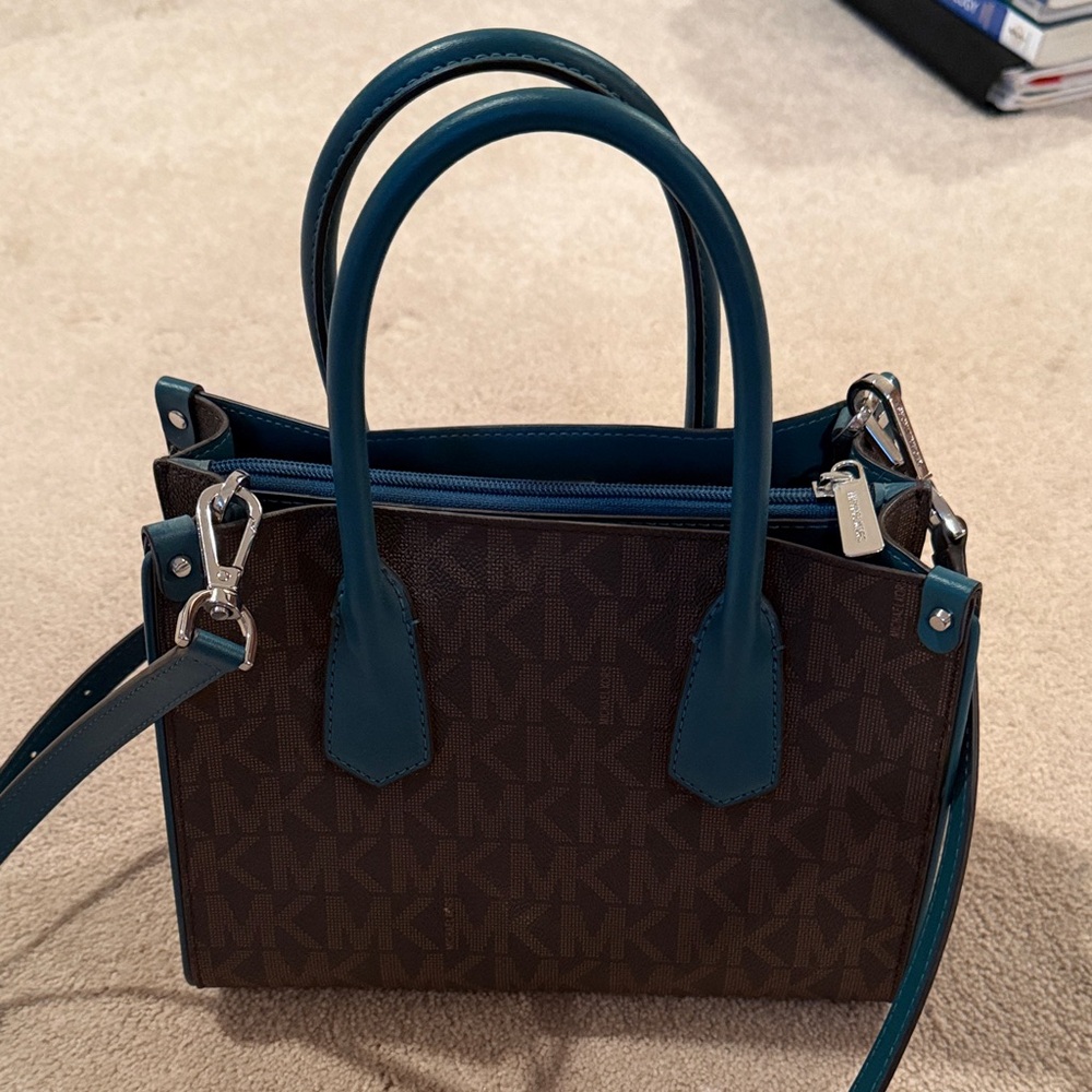 Michael Kors Teal and Brown Satchel - Picture 2 of 2